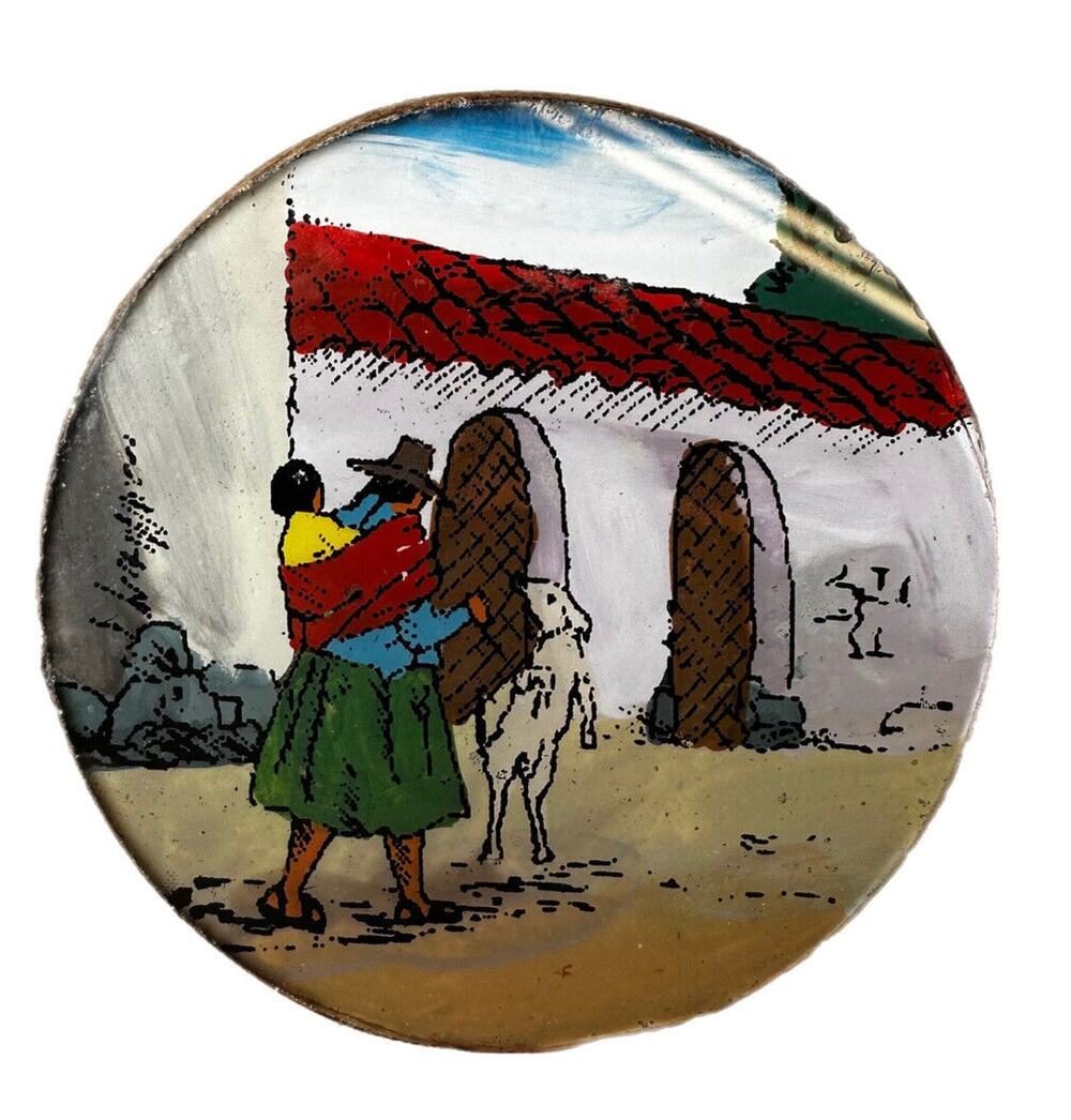 Vintage South American Folk Art Country Primitive Farm Hand Painted Wood